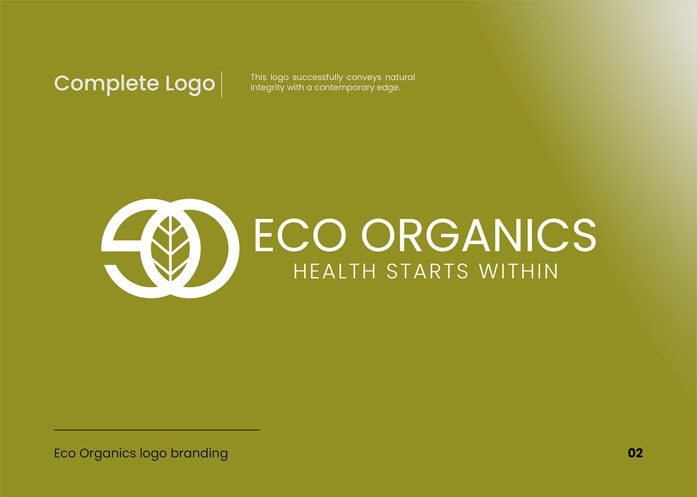 Eco Organics logo in white on an olive green background