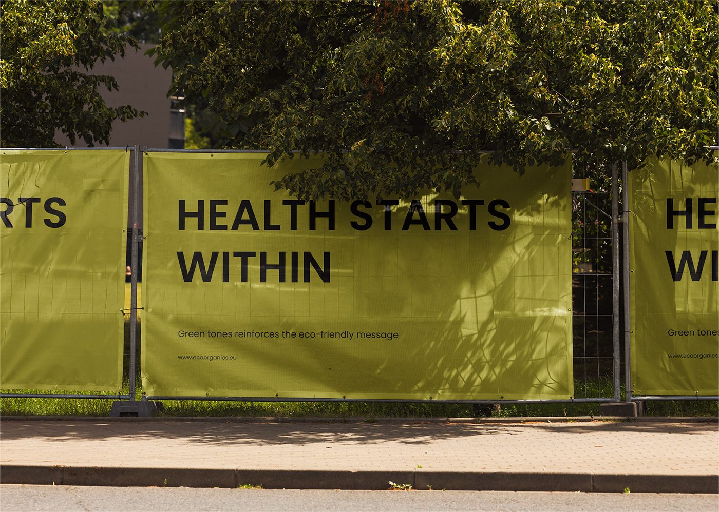 Health Starts Within construction hoarding in olive green
