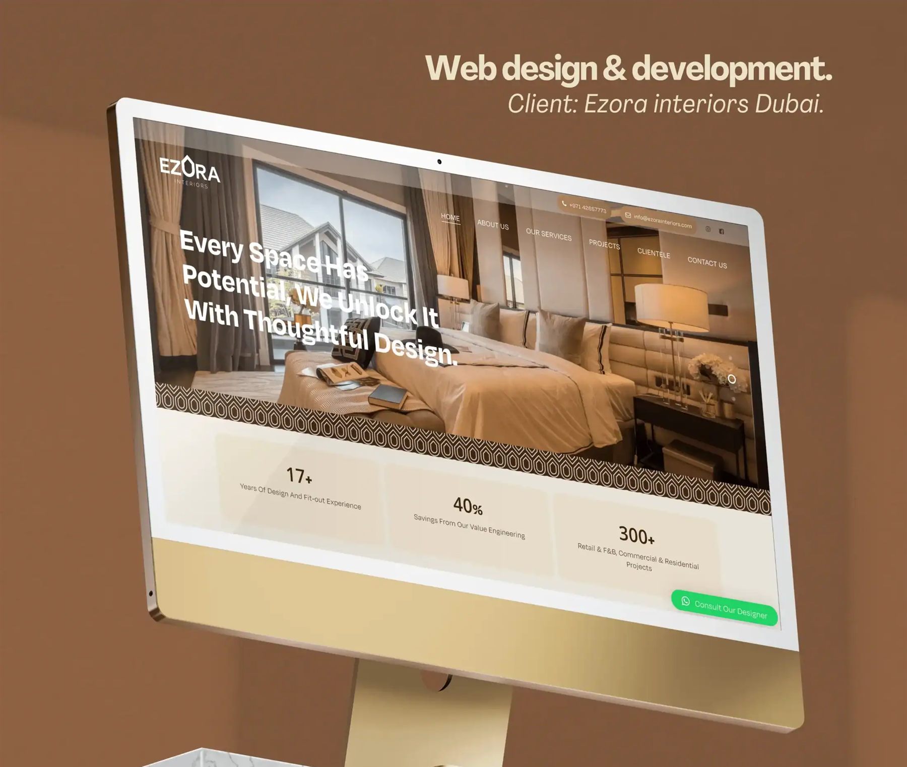 Real estate website homepage displayed on a desktop monitor