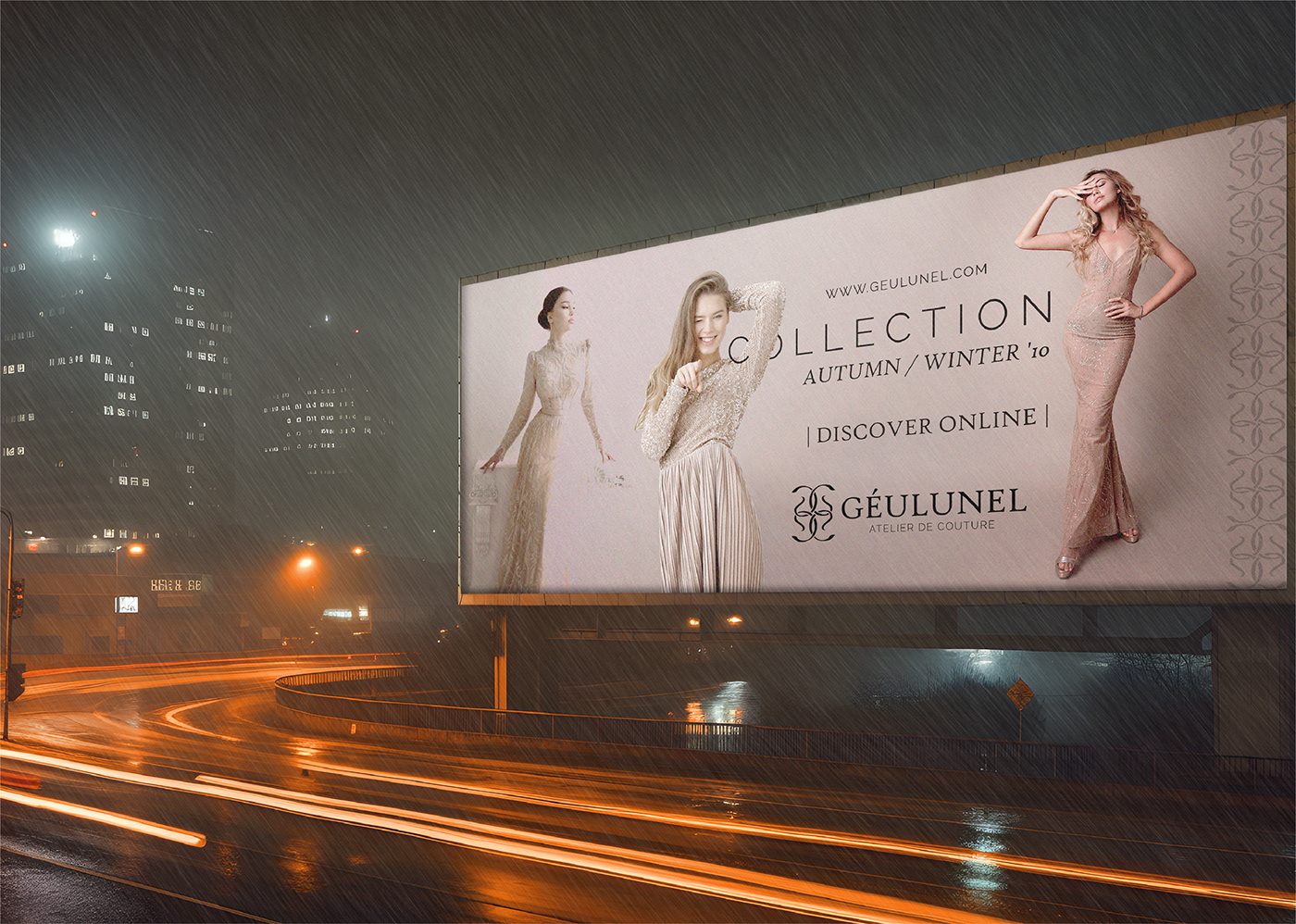 Géulunel collection billboard at night