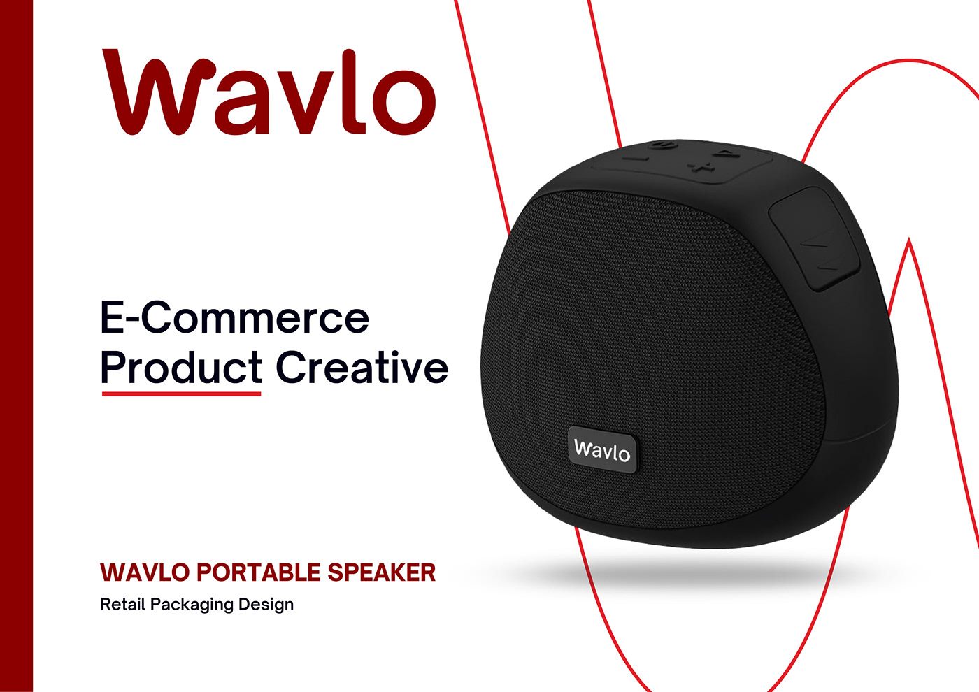 Wavlo e-commerce product creative title slide with the black speaker