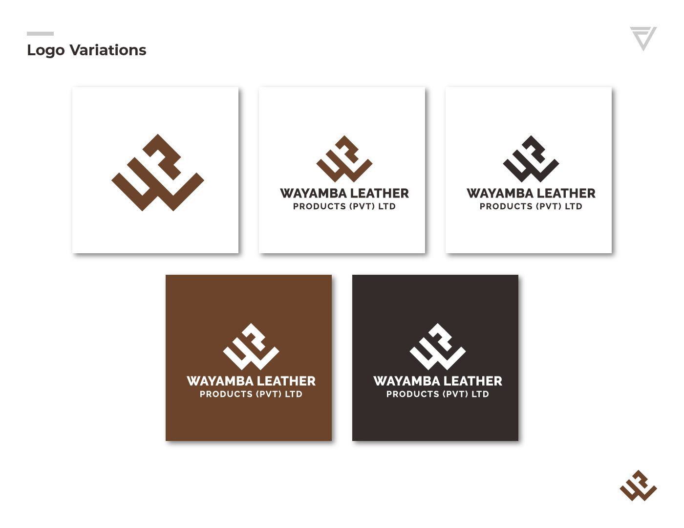 Wayamba logo variations on white, brown and black