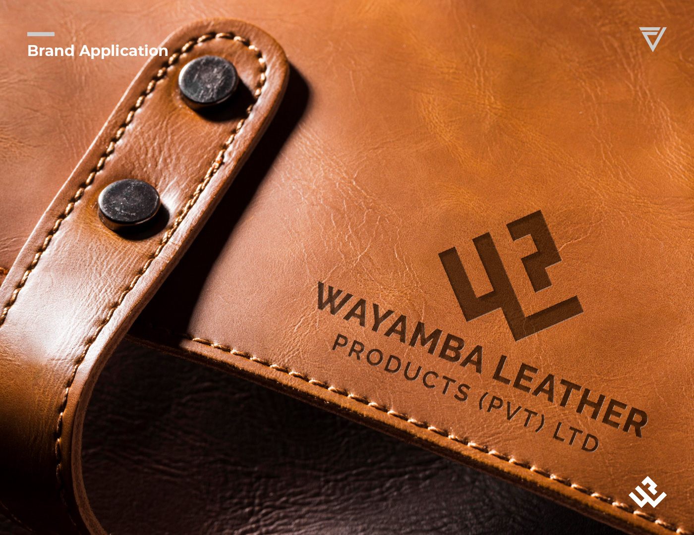 Wayamba Leather logo embossed on a tan leather bag