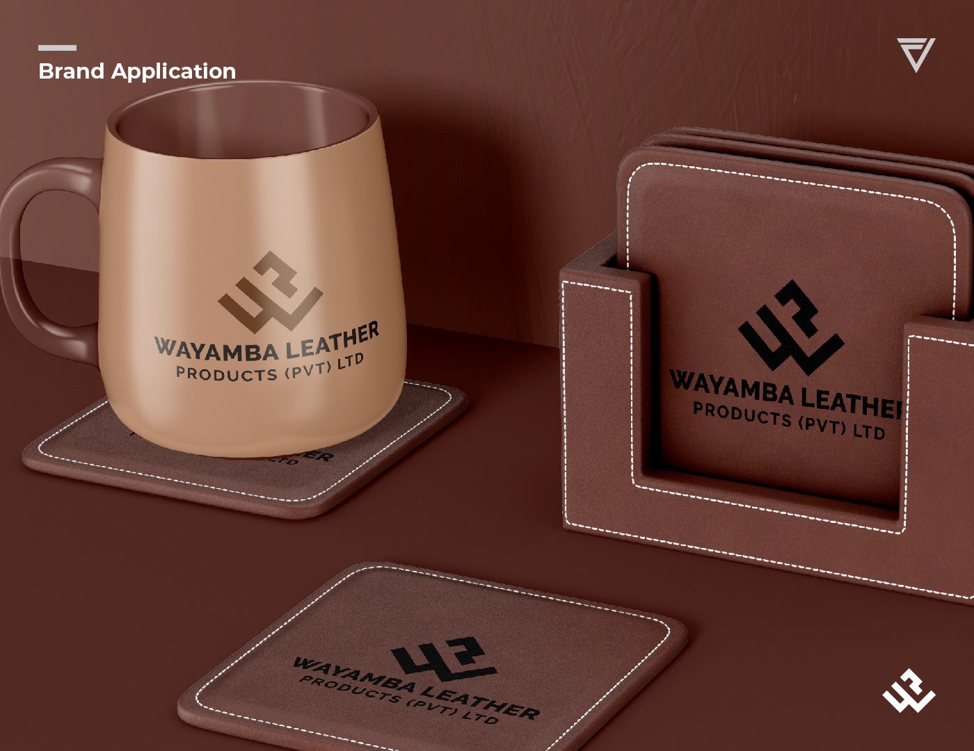 Wayamba branded mug and leather coasters